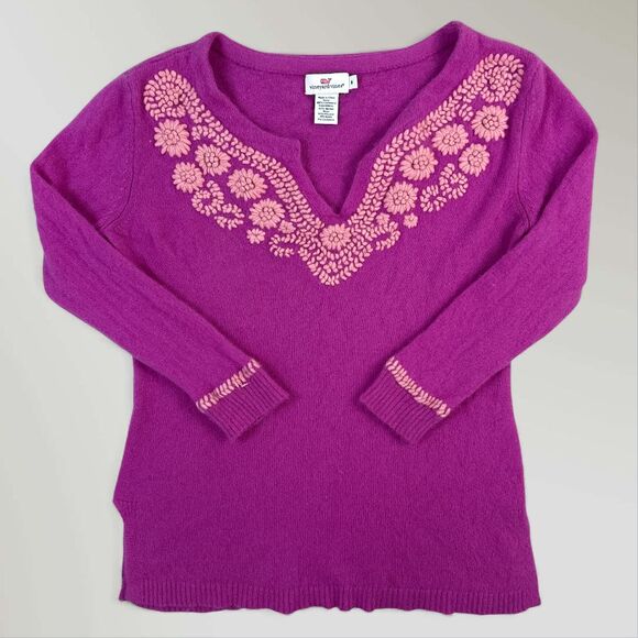 Vineyard Vines Women's Cashmere Sweater Purple Embroidered Super Soft Size Med - Picture 1 of 7